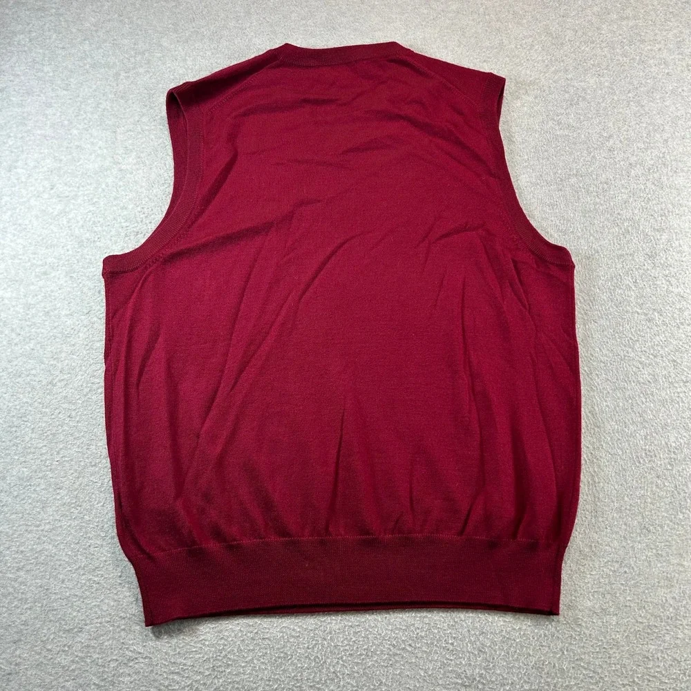 Brooks Brothers Sweater Vest Mens L Burgundy Extra Fine Merino Wool V-Neck